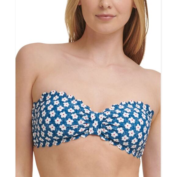 5 for $25| Tommy Hilfiger Floral Scalloped Removable Cups Lined Bandeau NWT - Picture 1 of 9